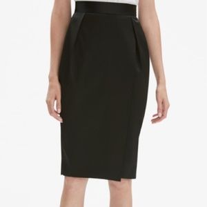 MM. Lafleur Perry Satin Faux Wrap Lined Black Pencil Skirt Size 2